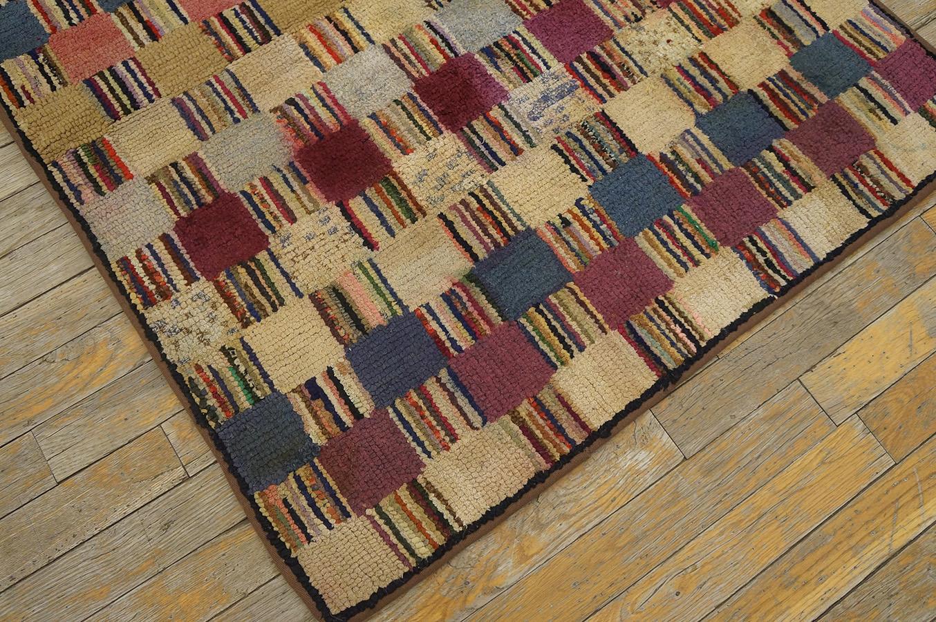 Tapis crocheté américain ancien de 3'3