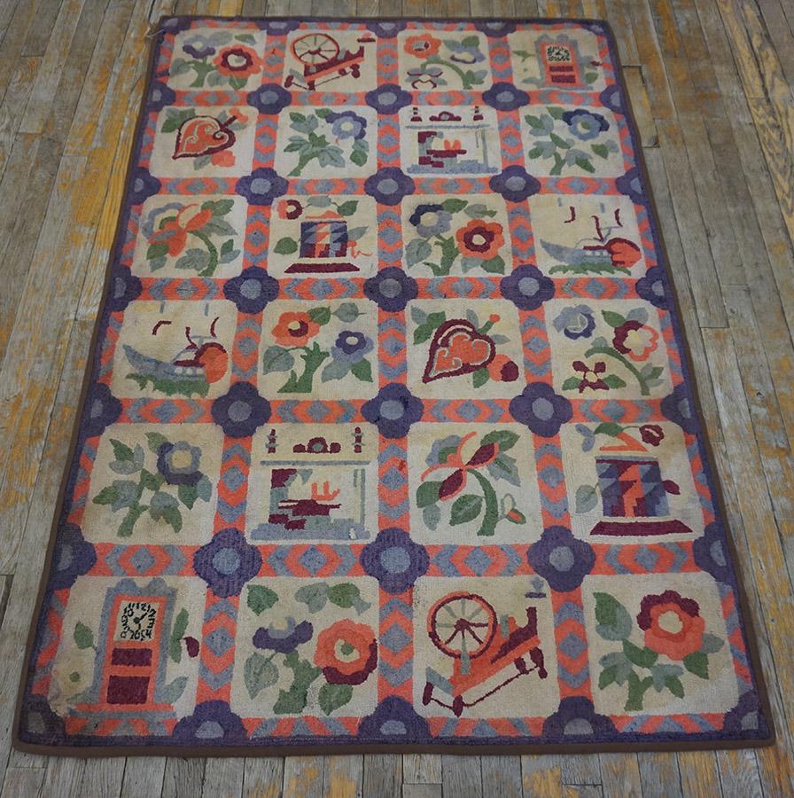Folk Art Early 20th Century American Hooked Rug ( 3'9'' x 5'7'' - 114 x 170 ) For Sale