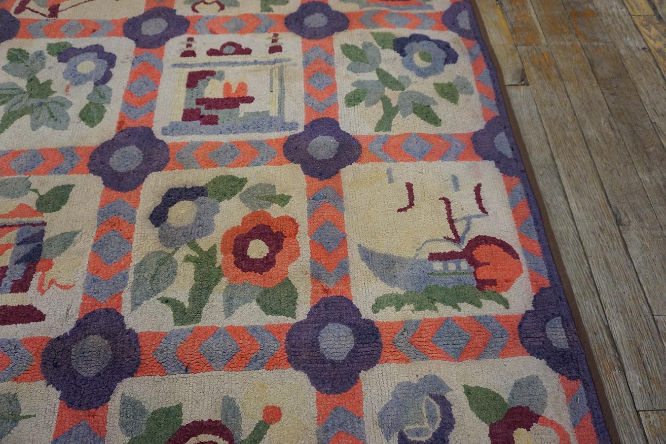 Lana Tappeto americano uncinato dei primi del Novecento ( 3'9'' x 5'7'' - 114 x 170 ) in vendita
