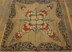 Phenomenal Folk Art Radiating Floral Pattern Small Antique American Hooked Rug