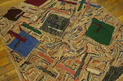 Artistic Multi Color Ground with Geometric Design Antique American Hooked Rug