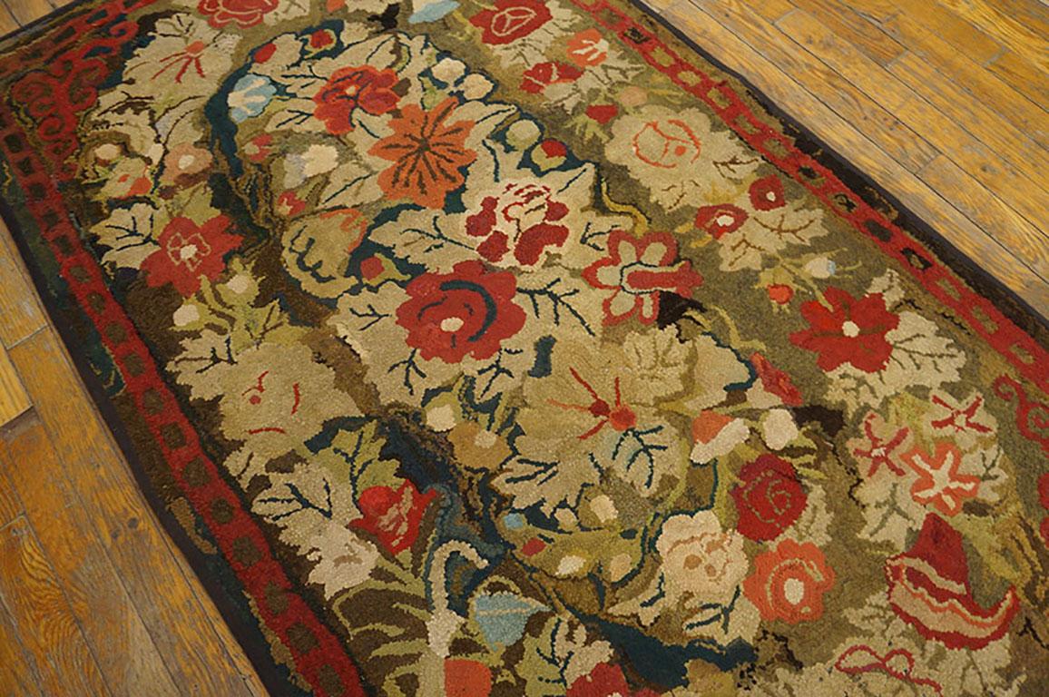 Hand-Woven Antique American Hooked Rug 3' 0