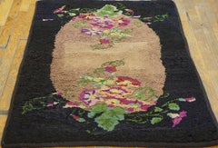 1940s Beige and Black Vintage American Hooked Rug 3' x 5'5"