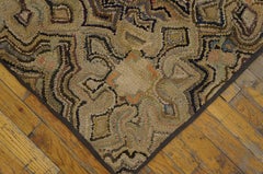 1930s Multi Abstract Modern Antique American Hooked Rug 3'0" x 6'2" Woven Carpet