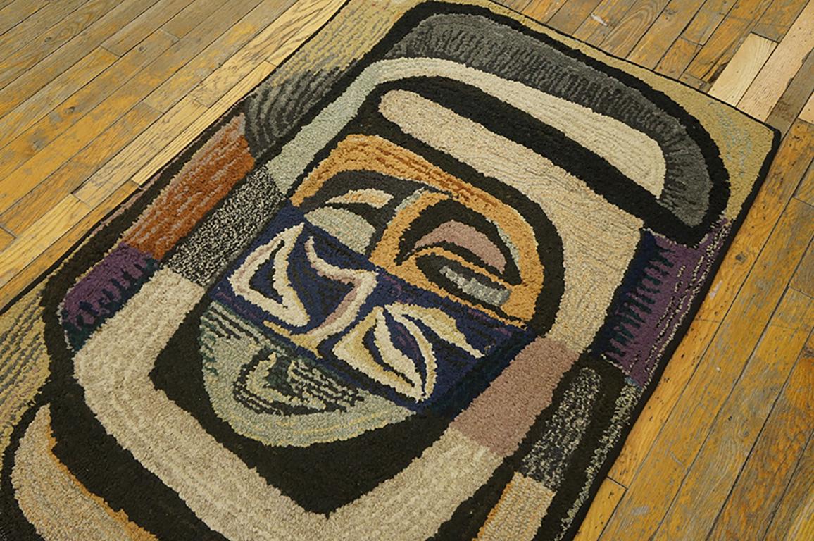 Fabric Antique American Hooked Rug For Sale
