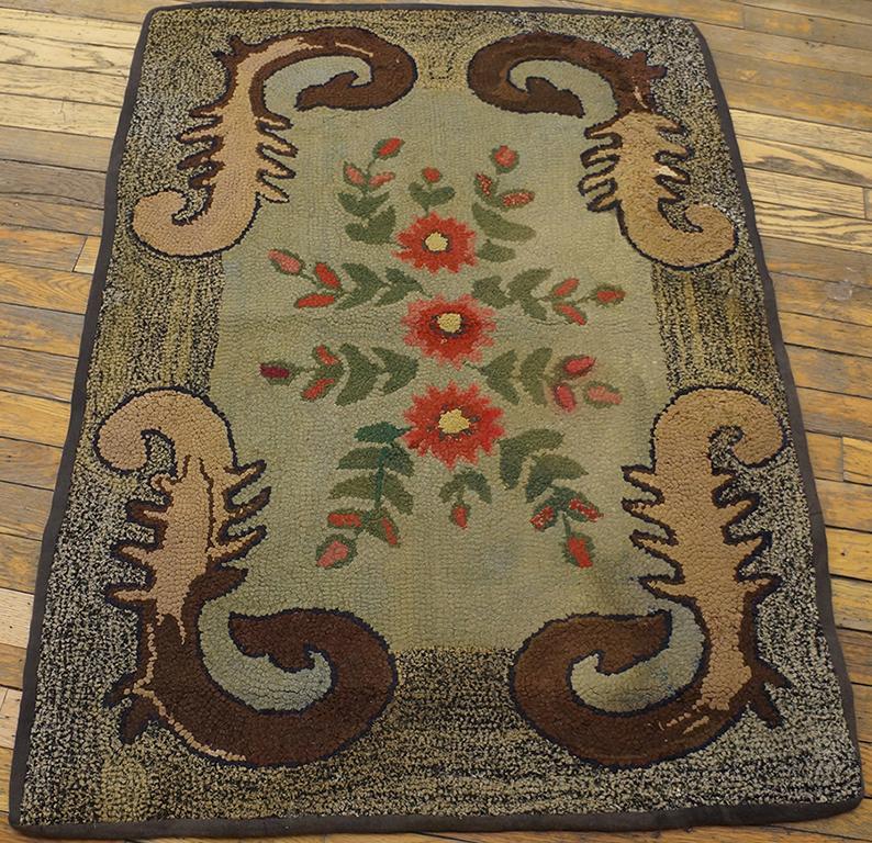 Tapis crocheté américain ancien, taille : 3'0