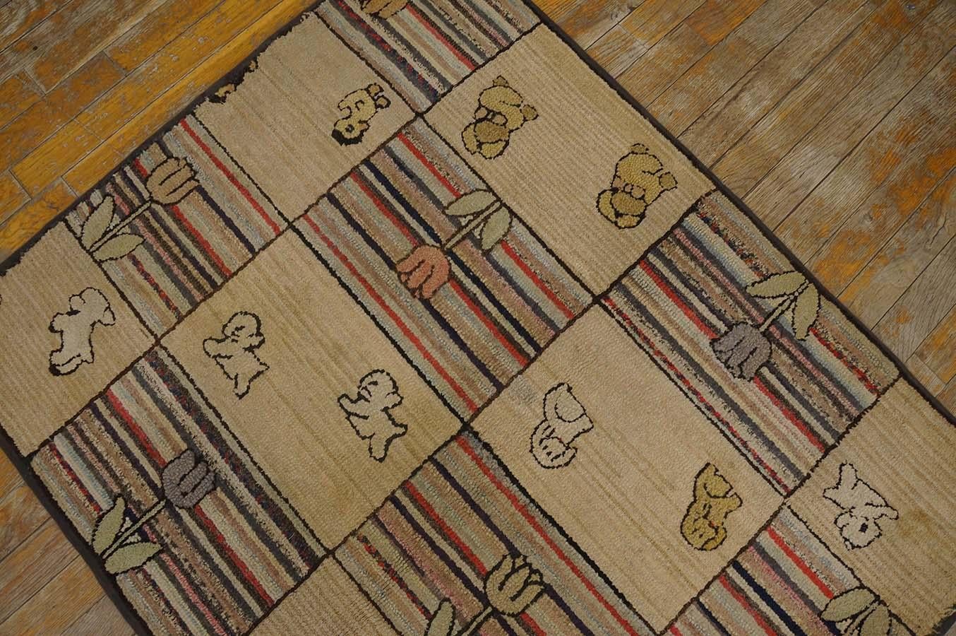Tissé à la main Tapis à capuche américain ancien de 3' 0
