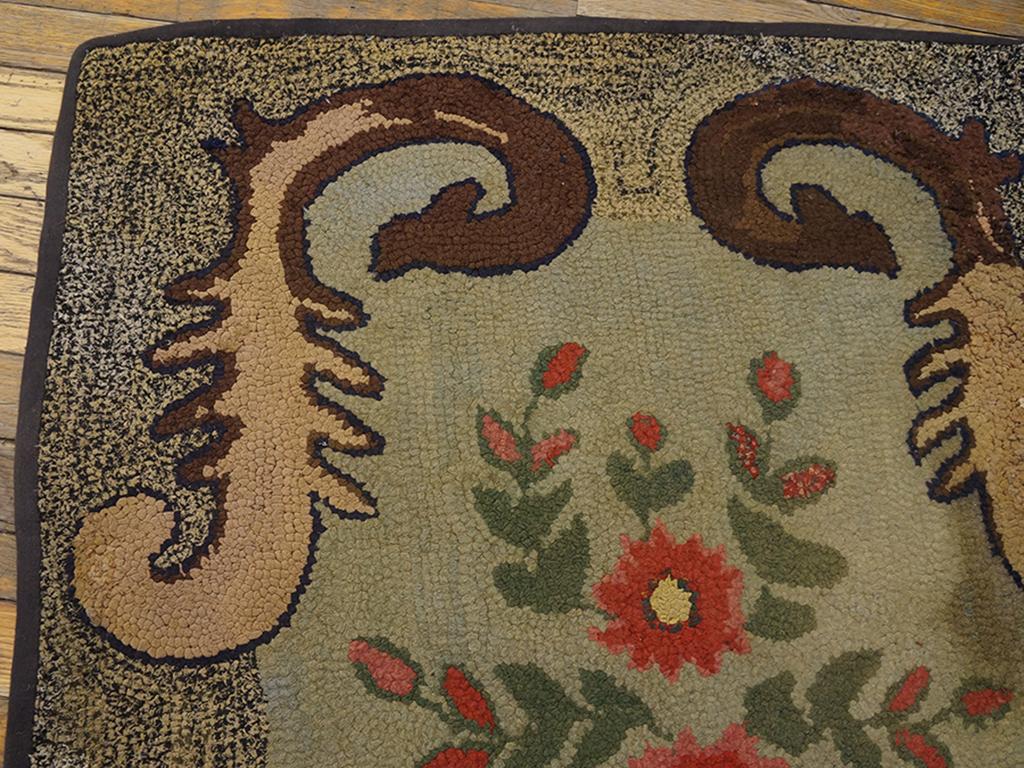 Wool Antique American Hooked Rug For Sale