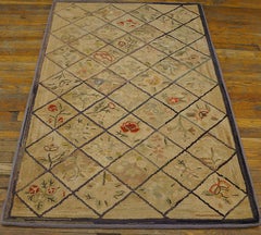 1930s Ivory Vintage American Hooked Rug 3' x 5'
