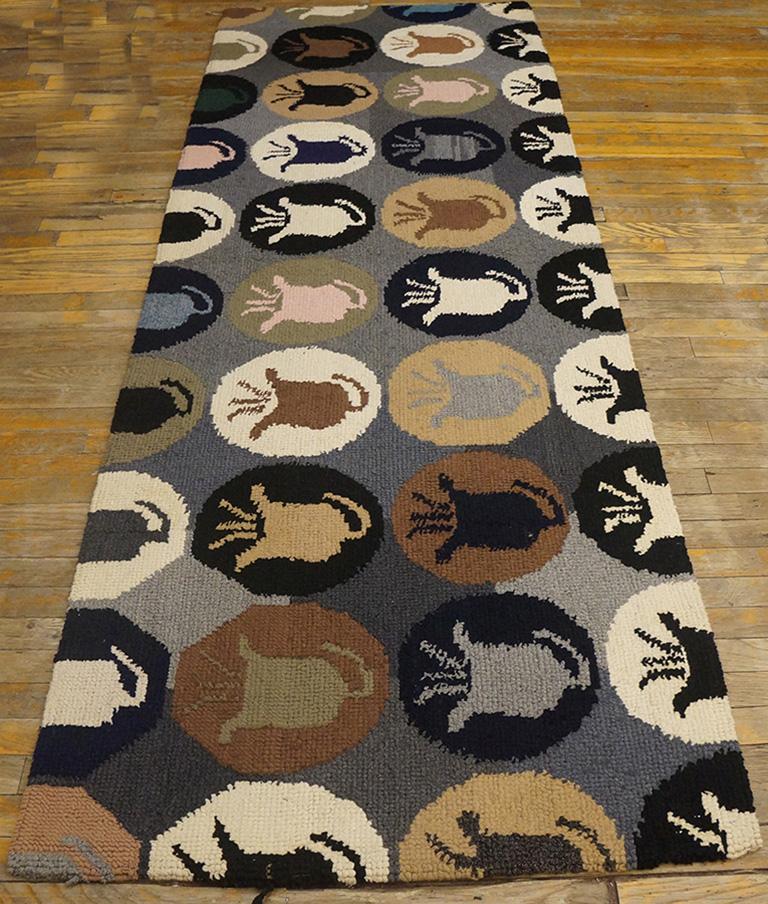 Tapis crocheté américain ancien, taille : 3'1