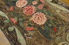 Great White Tan and Brown Color with Florid Desing Antique American Hooked Rug