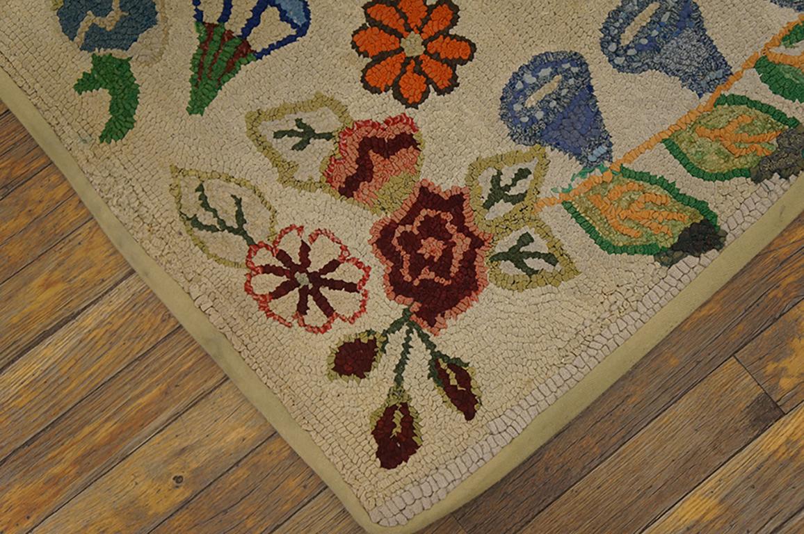 Hand-Woven Antique American Hooked Rug 3' 10