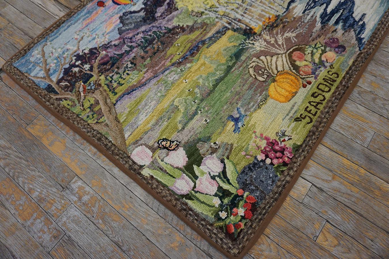 Mid 20th Century Scenic American Hooked Rug ( 3'2