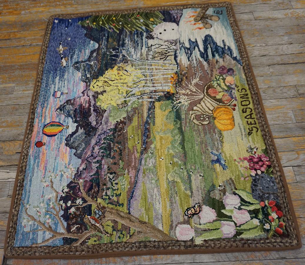 Mid-20th Century Mid 20th Century Scenic American Hooked Rug ( 3'2
