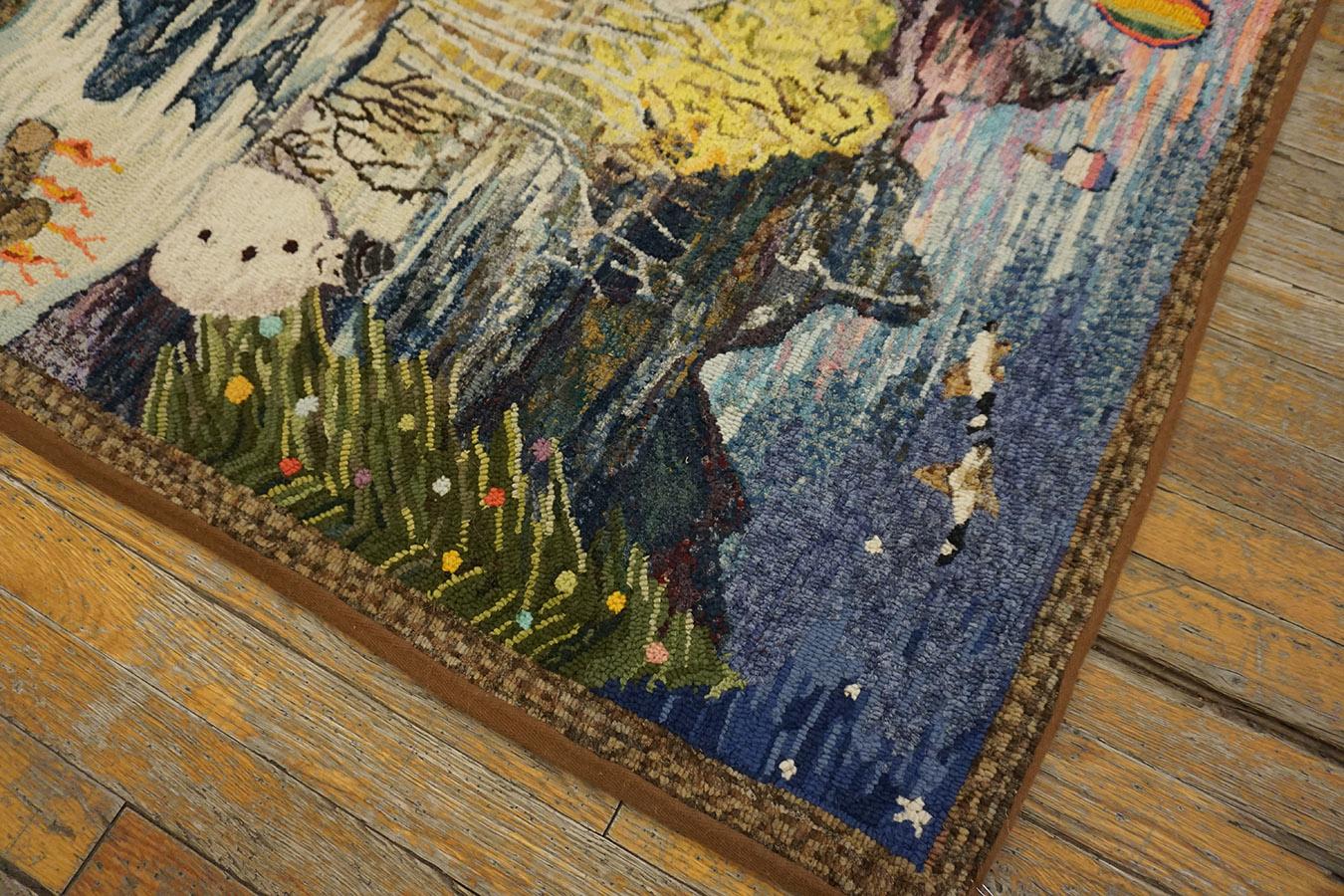 Fabric Mid 20th Century Scenic American Hooked Rug ( 3'2