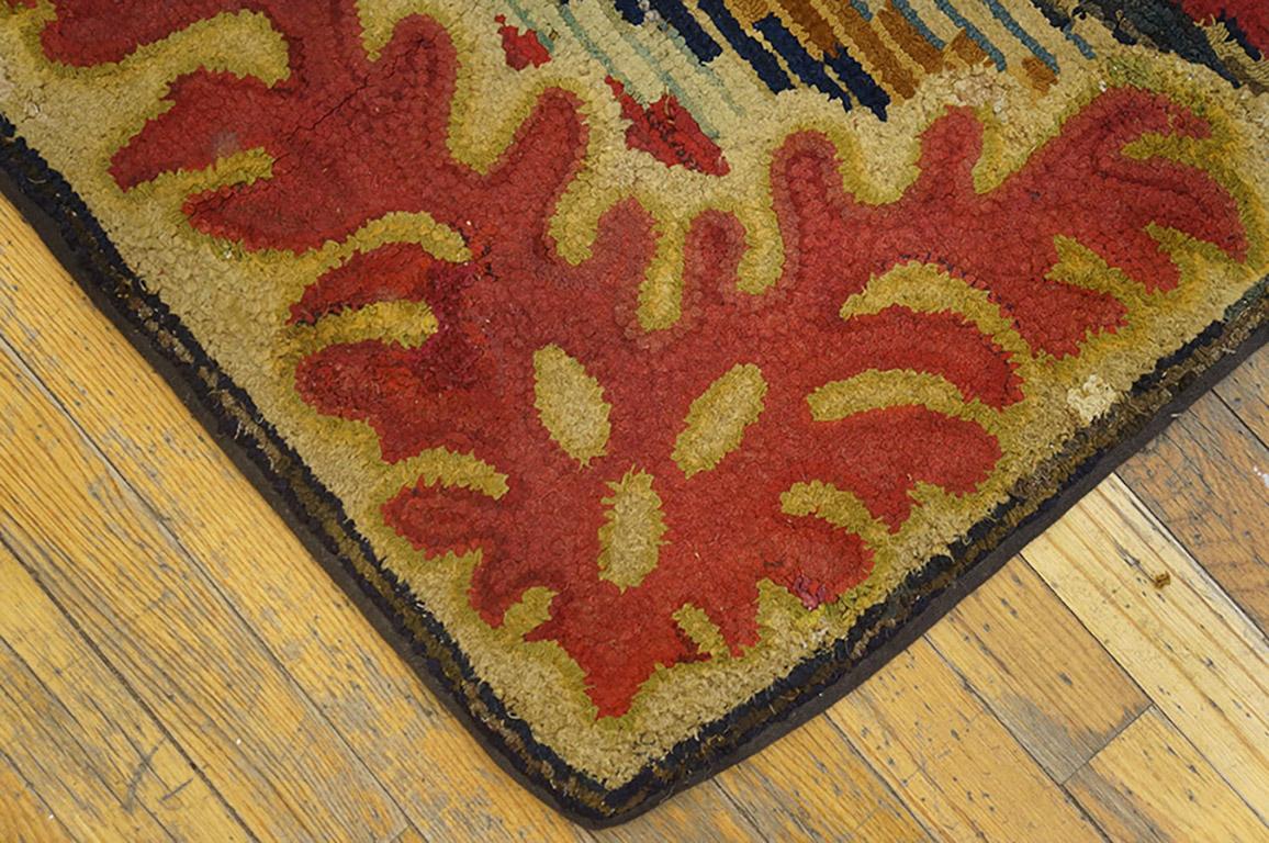 Hand-Woven Antique American Hooked Rug 3' 2