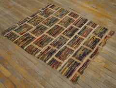 Cute Multicolor Background Geometric Design Antique American Hooked Rug
