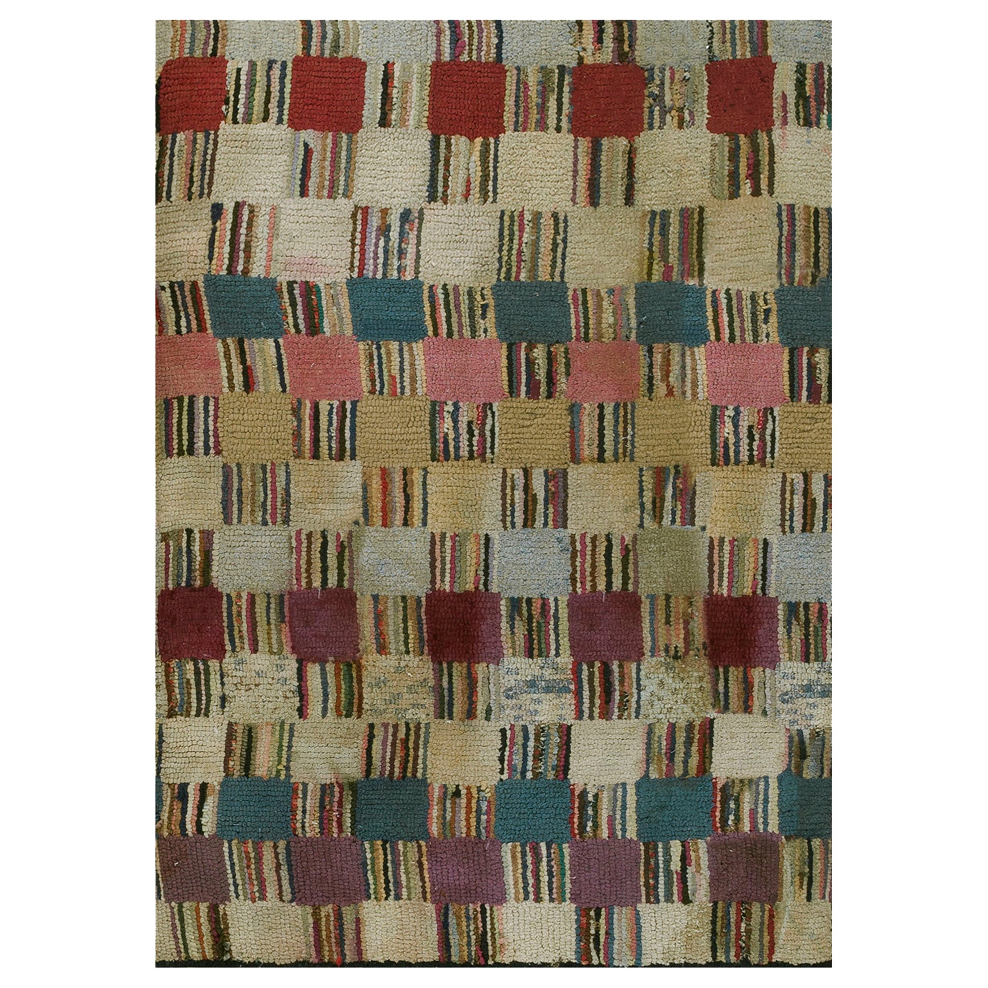 Tapis crocheté américain ancien de 3'3" x 3'6"