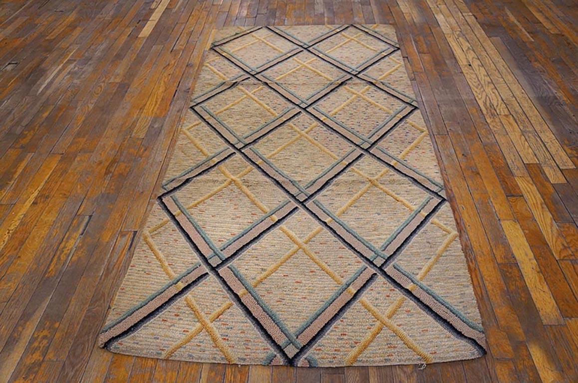 Early 20th Century Antique American Hooked Rug 3' 3'' x 7' 8''  For Sale