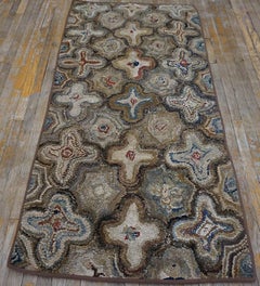 Late 19th Century 4 Point Star of Bethlehem Antique American Folk Art Hooked Rug