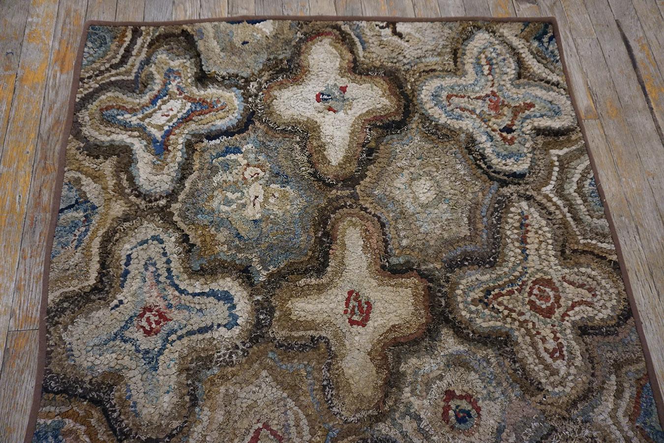 Wool Antique American Hooked Rug 3'4