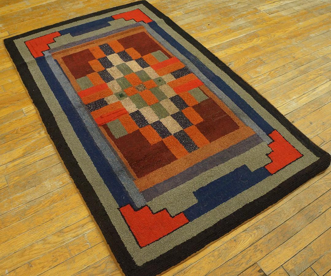Early 20th Century 1920s American Hooked Rug ( 3'6
