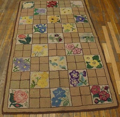Notable Ivory Color With Splendid Floral Designs Antique American Hooked Rug