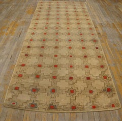 1900s Brown Antique American Hooked Runner Rug 4' x 10'10"