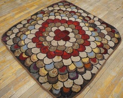 1940s Multicolor Floral Folk Art Antique American Hooked Rug 4'0''x4'0'' Carpet
