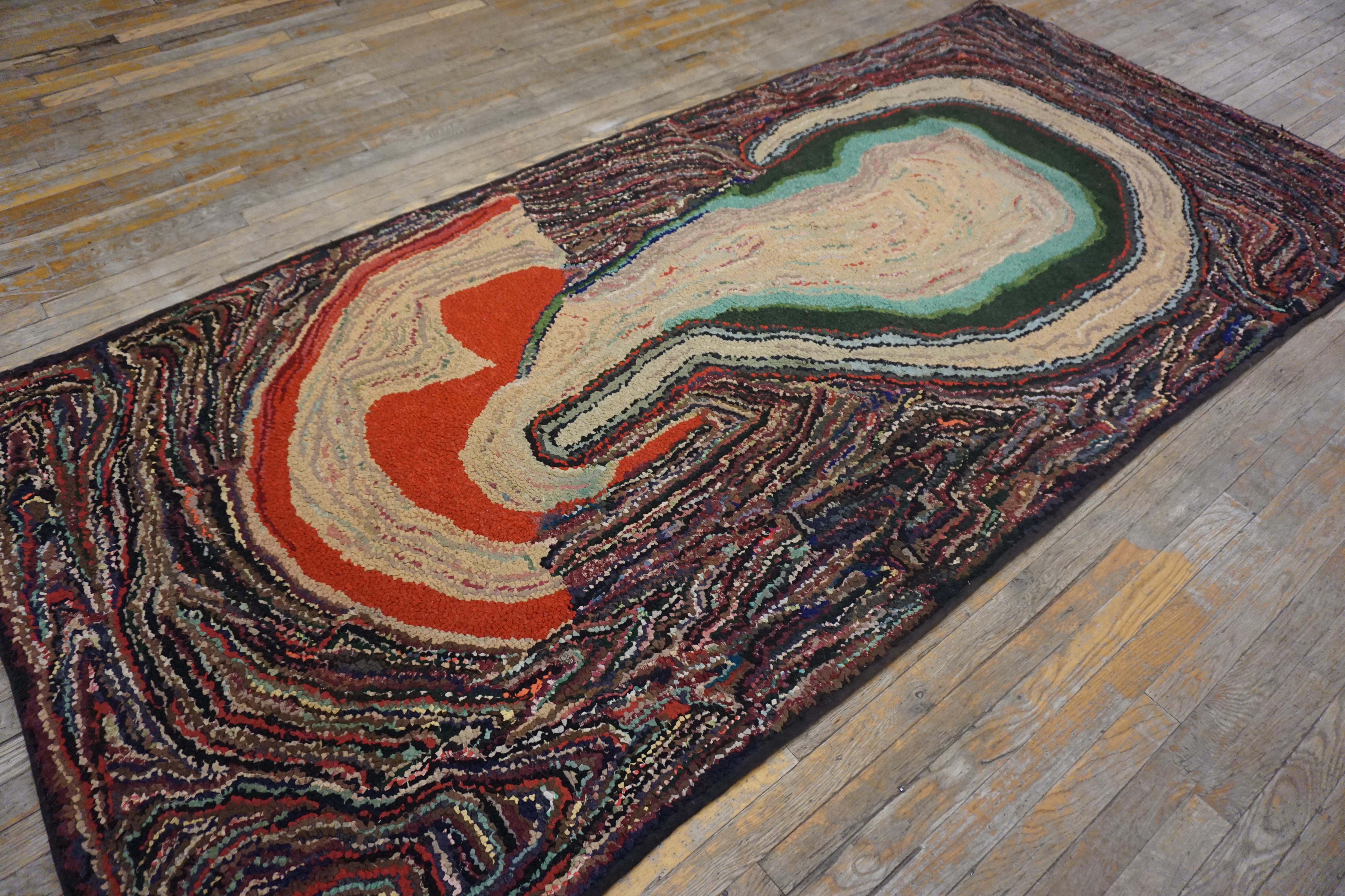 Hand-Woven Mid 20th Century American Hooked Rug ( 4'6