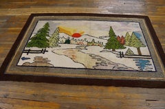 Attractive Ivory Background in a Pictorial Design Antique American Hooked Rug