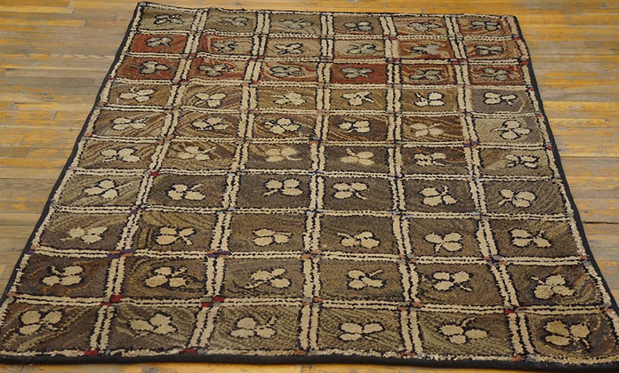 Hand-Knotted Antique American Hooked Rug For Sale
