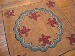 Lovely Camel Background with Center Clouds Pattern Antique American Hooked Rug