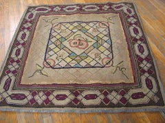 Delightful Camel and Brown Color with Florid Design Antique American Hooked Rug