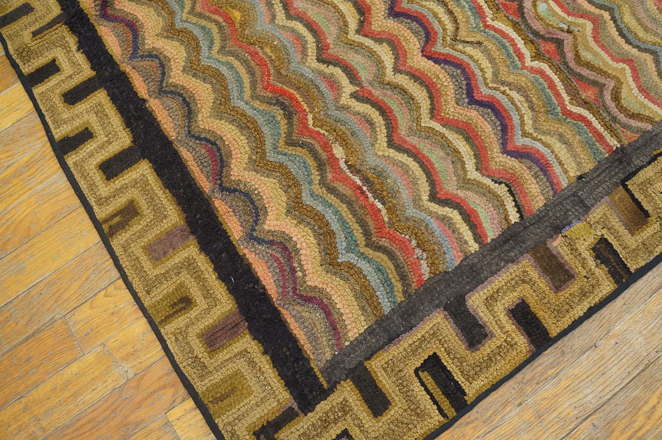 Hand-Woven Antique American Hooked Rug 4'2