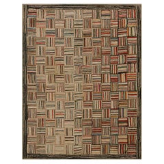 Antique tapis américain crocheté 4''3"" x5''9"".
