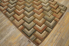 1890s Multibrown Chevron Antique American Hooked Rug 4'3"x7'2" Woven Wool Carpet