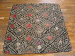 Alfombra Americana Enganchada del Siglo XIX ( 4'4" x 4'9"  - 132 x 145 )