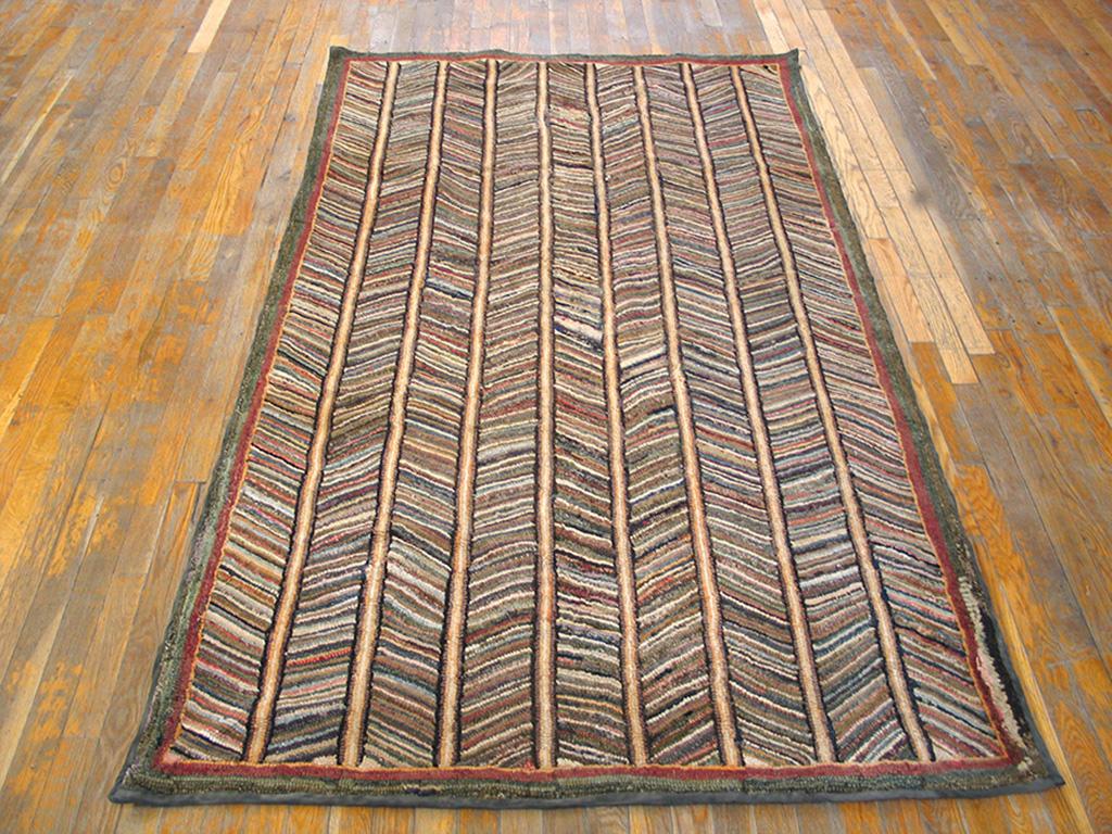 Folk Art Late 19th Century American Hooked Rug ( 4'4