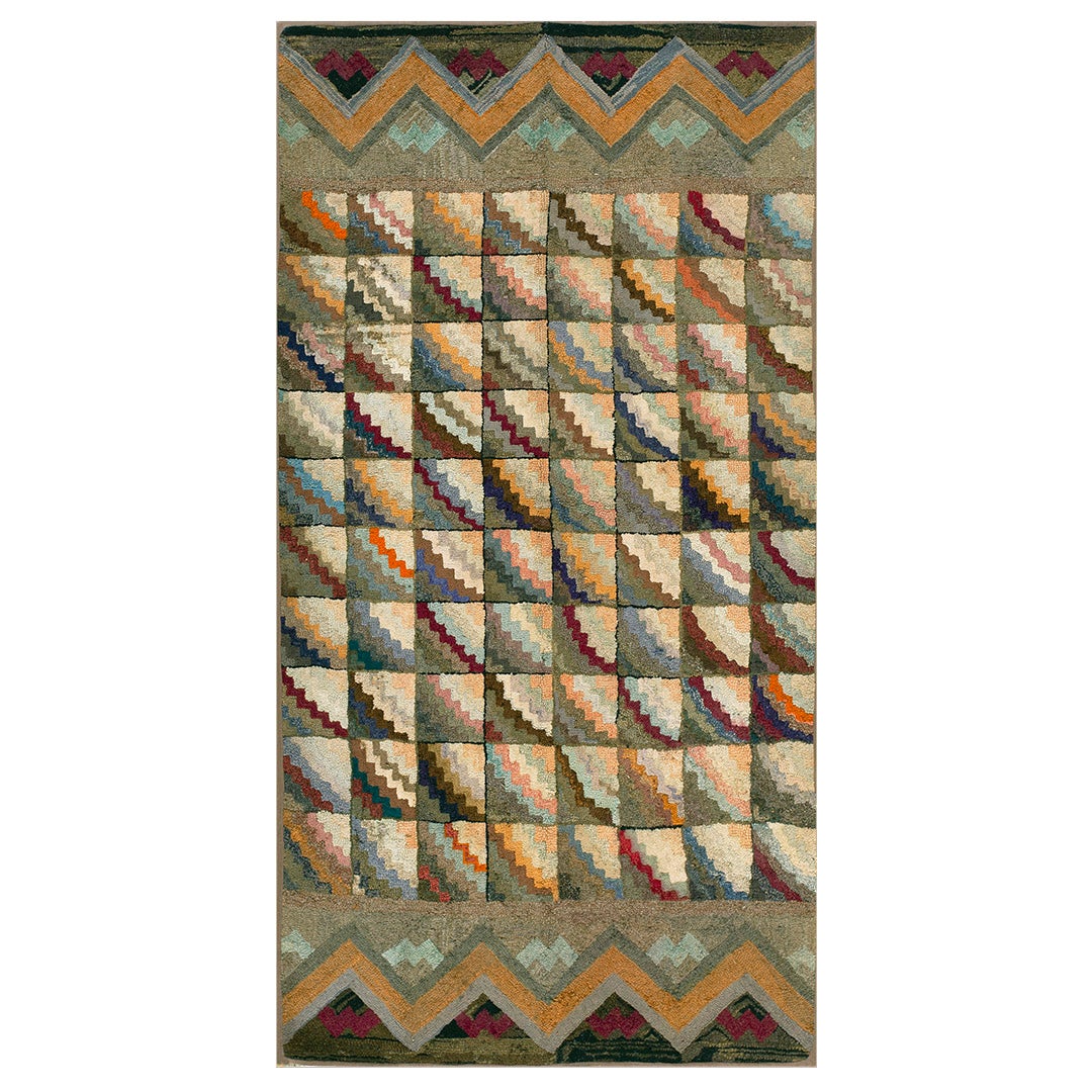Tapis crocheté américain du début du 20e siècle (4'4" x 8' - 132 x 244 )
