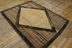 1910s Ivory Antique American Hooked Rug 4'5" x 5'8"