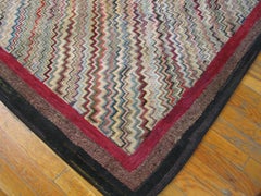 1900 Red Multicolor ZigZag Antique American Hooked Rug 4'5"x5'4" Folk Art Carpet