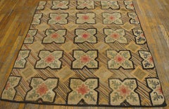 Wonderful Small Multicolored Geometric Design Antique American Hooked Rug