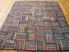 1930s Multicolor Folk Art Antique American Hooked Rug 4'9"x 6'0" Wool Carpet
