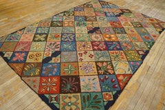 1930s Multicolor Geometric AntiqueAmerican Hooked Rug 6'x8'9" Wool Loop Carpet