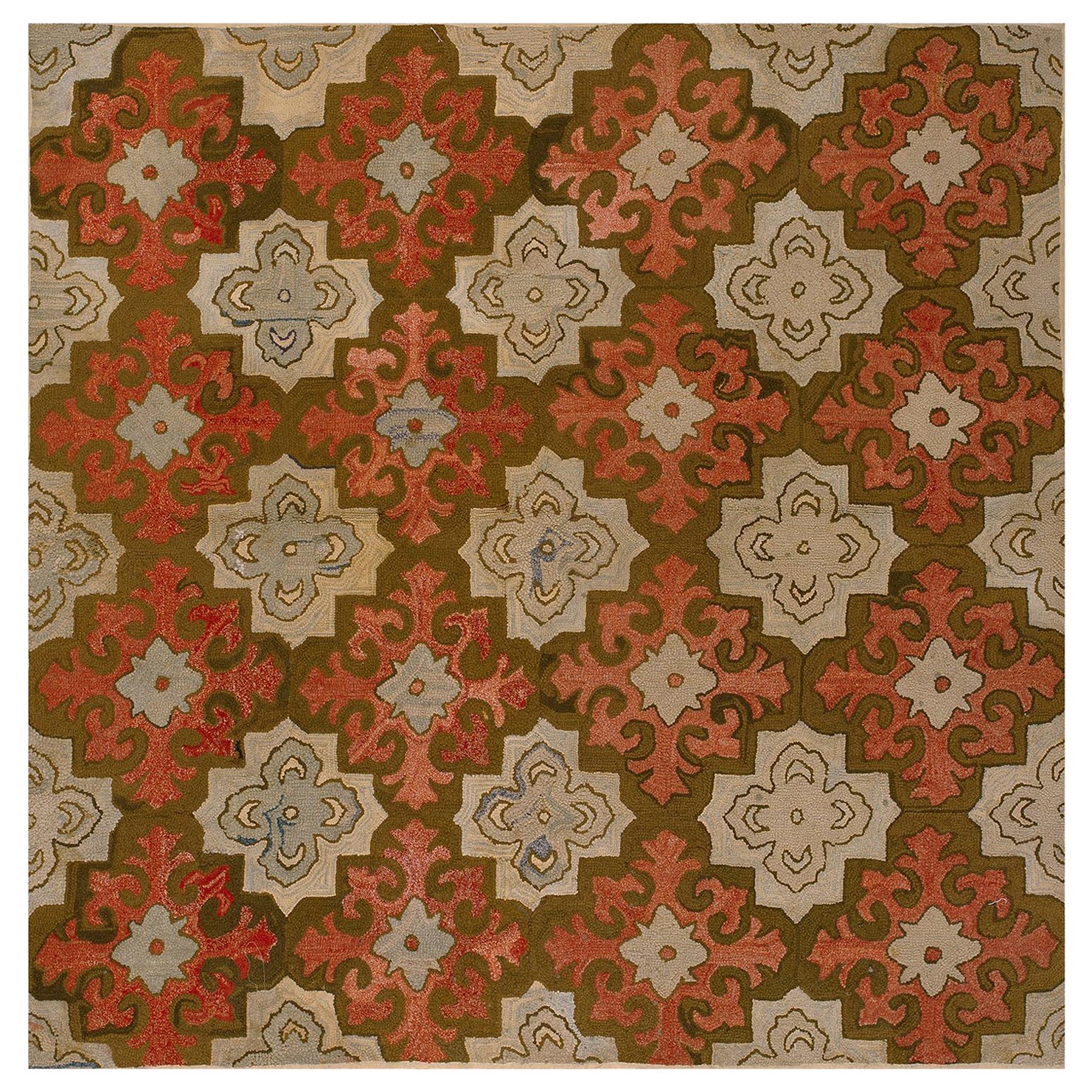 Tapis à capuche américain ancien de 1,90 m x 1,90 m