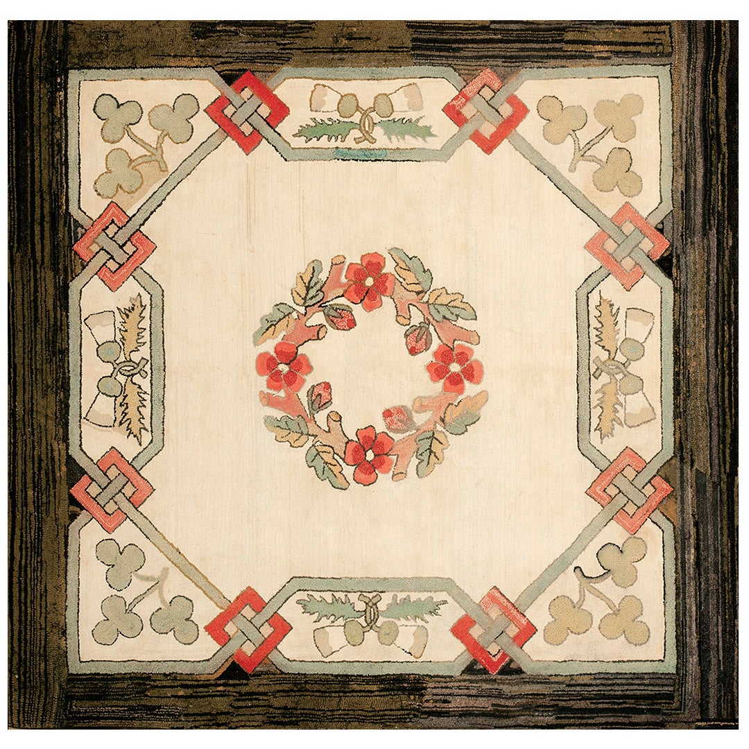 Antiker amerikanischer Kapuzenteppich, 2,13 m x 2,13 m, antik  im Angebot