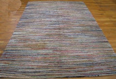 1930s Multicolor Stripe Antique American Hooked Rug 5'5"x8'7" Woven Wool Carpet