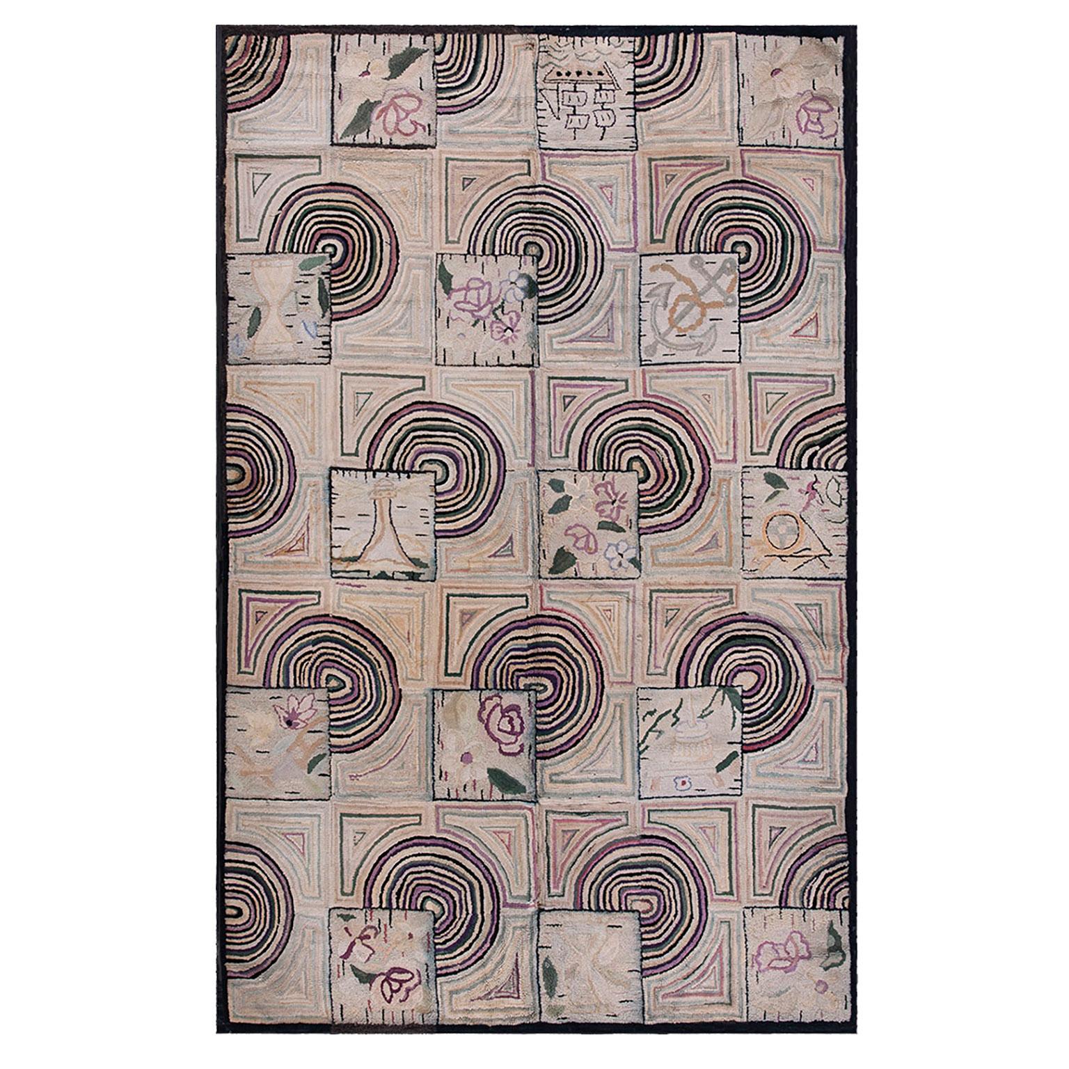 Tapis crocheté américain ancien 5'6" x 9'0"