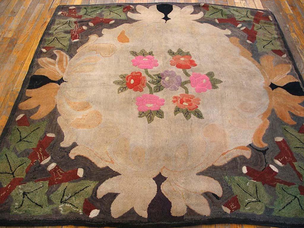 Antique American Hooked rug. Measures: 5'6